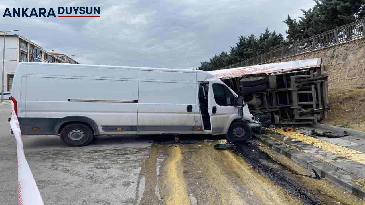 Ankara Keçiören'de kamyon ticari araçla çarpıştı her yer yumurta oldu